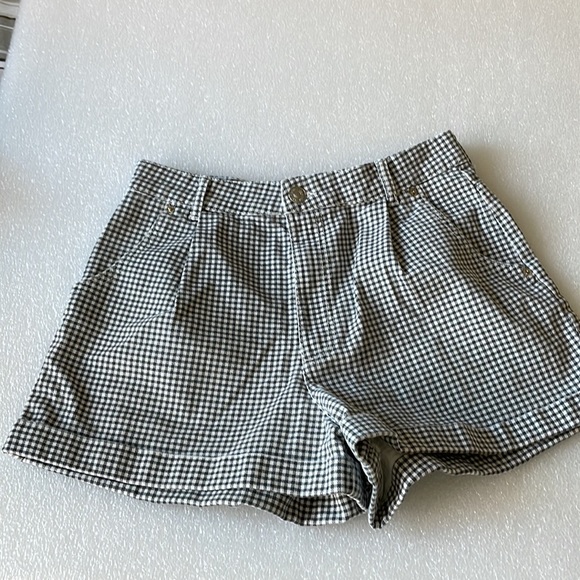 Zara high waisted shower shorts 4 pockets zip front close mini check Sz 8 - Picture 1 of 9